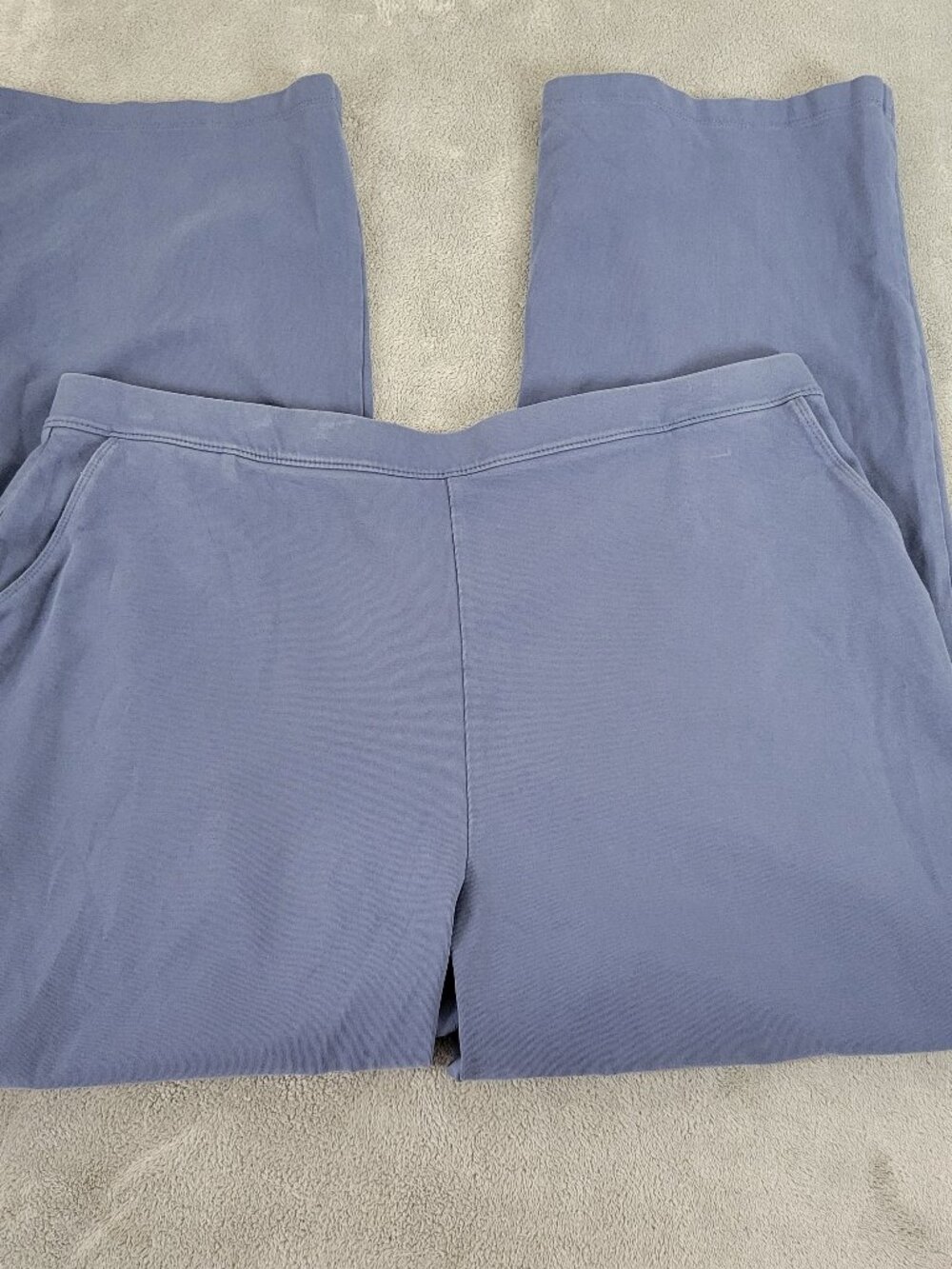 LL Bean XLP Petite Blue Pants Cotton Blend Straight Leg Elastic Waist BLU2XE